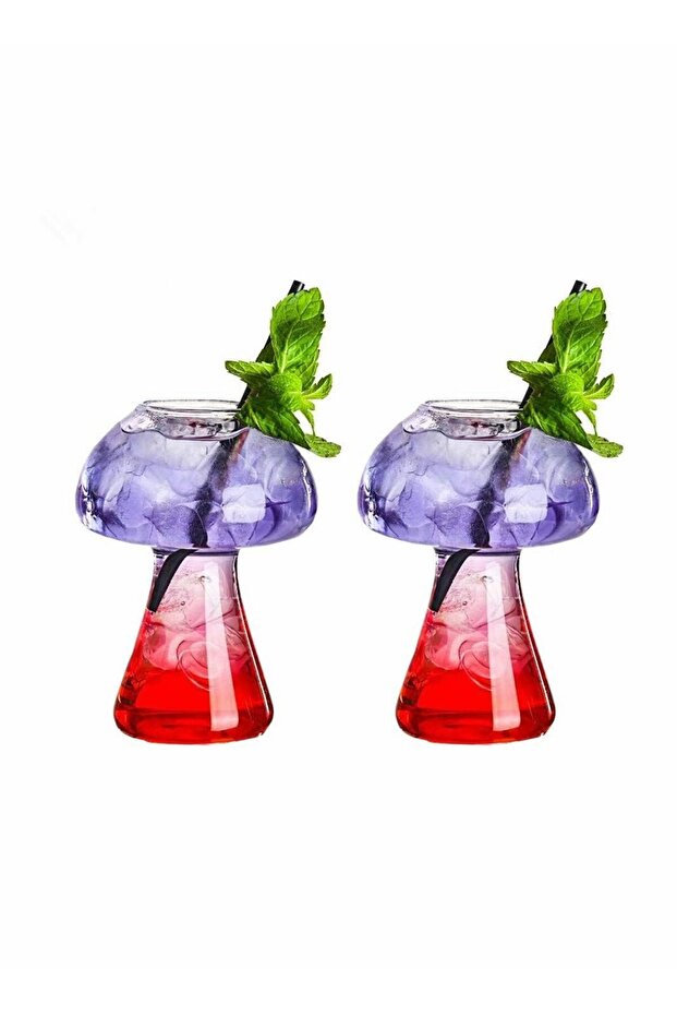 Creative Cocktail Glass Mushroom Design 250ml Cocktail Glass Set of 2, Novelty Drink Cup for KTV Bar Night Party (Mushroom)