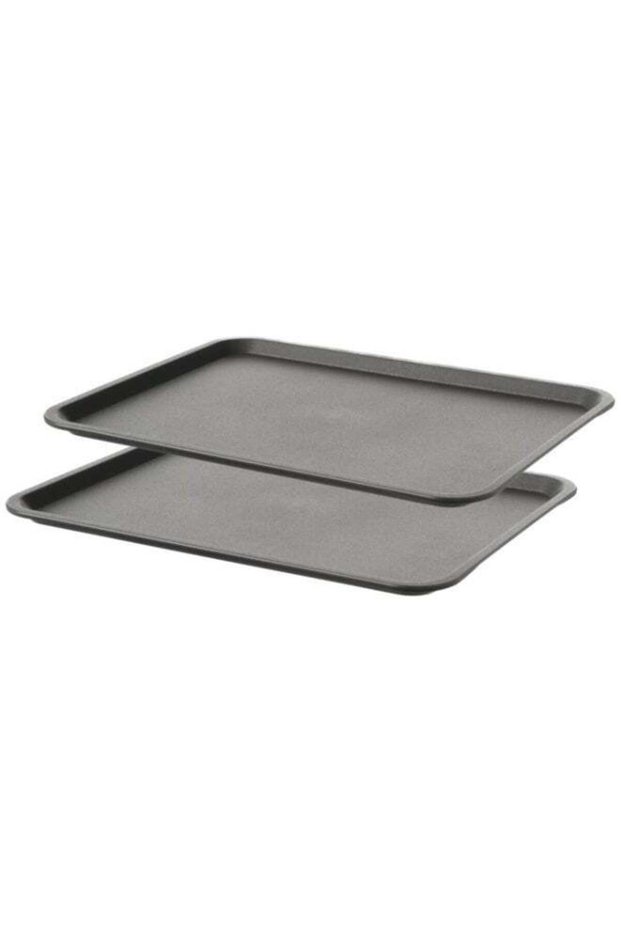 2-Piece Set – Grey Plastic Serving Trays, 37×29 cm
