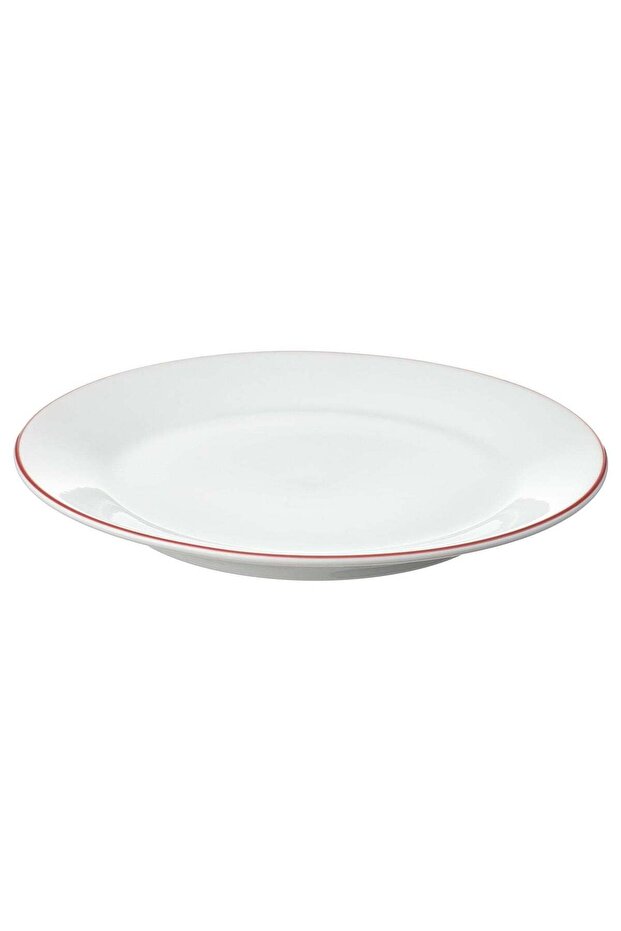 Side Plate, Feldspar Porcelain, White with Red Rim, 20 cm