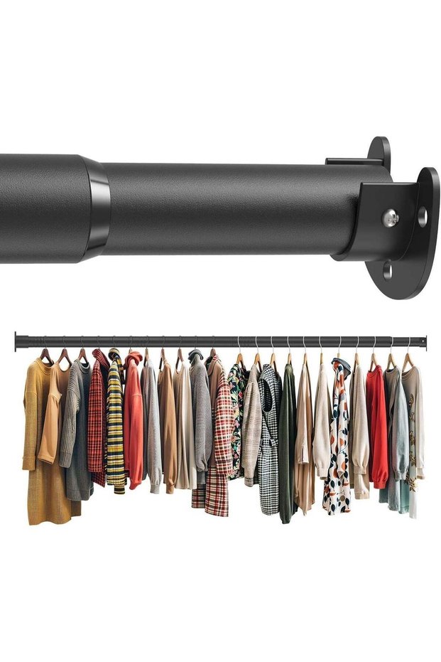 Closet Rods for Hanging Clothes, 177 to 212 CM Stepless Adjustable Metal Closet Rod, Heavy Duty Clothes Hanging Rod for Closet Wardrobes Laundry RV(Black)