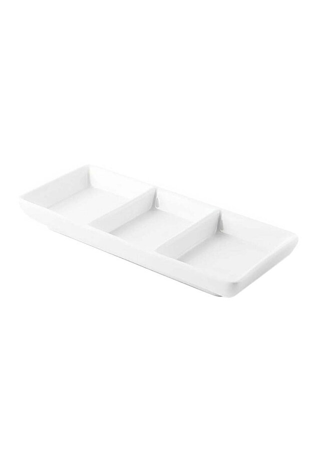 1pc White Ceramic Rectangular 3 Compartment Appetizer Serving Tray for Entertaining, Divided Platte