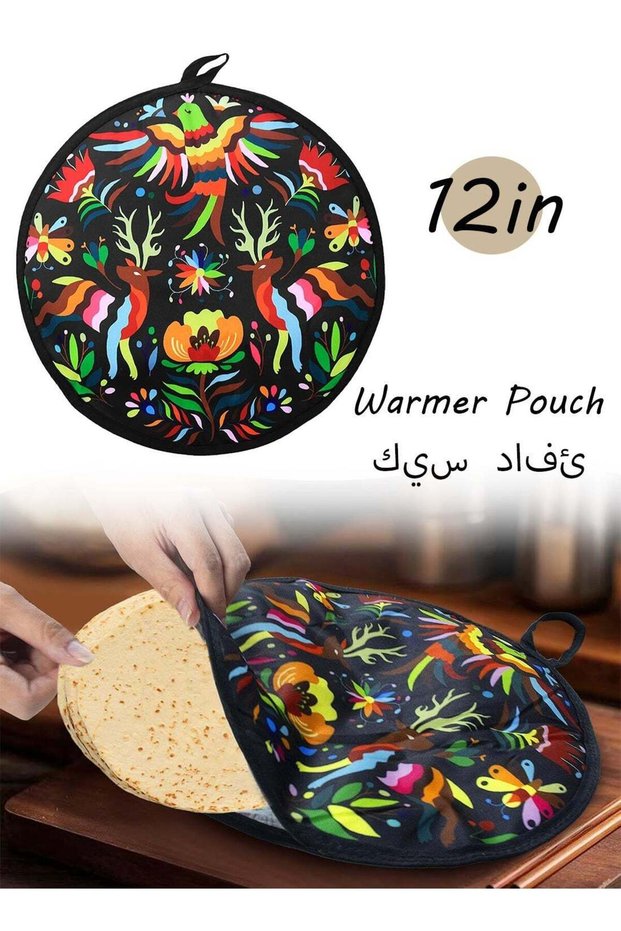 12 Inch Black Insulated Tortilla Warmer Pouch, Microwave‑Safe BPA‑Free Fabric Holder, Keeps 15 Tort