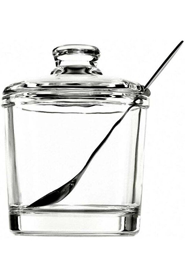 LYNK HOME Classic Clear Glass Sugar Bowl Set with Lid Serving Spoon Salt Pot Pepper Storage Jar Sea