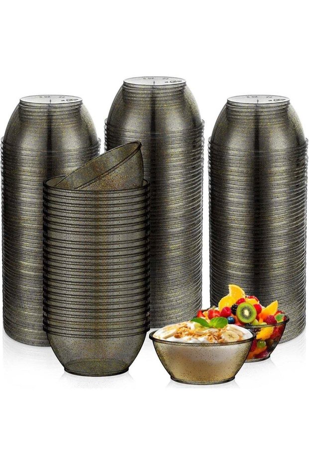 100 Pack Mini Hard Plastic Bowls, 6oz Disposable Party Bowl, Glitter Bowls, Small Salsa Dessert Bow