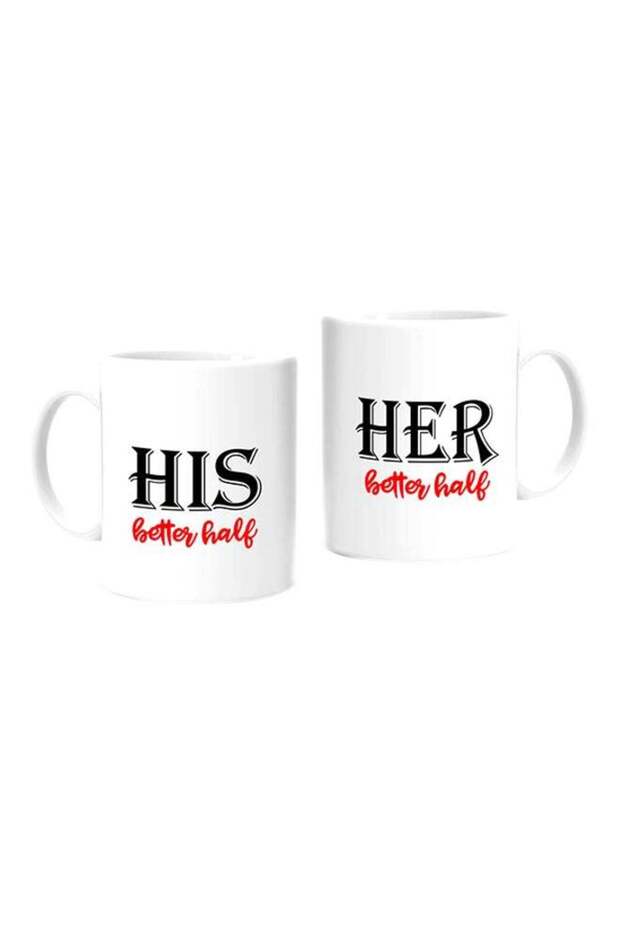 His And Her Better Half Couple Printed Mug White 10cm
