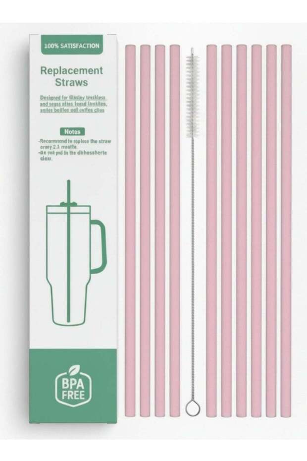 10 Pack Reusable Straws for Stanley Cup 40oz – 12" Extra Long Replacement Straws, BPA-Free, Includes Cleaning Brush (Tritan-Pink)