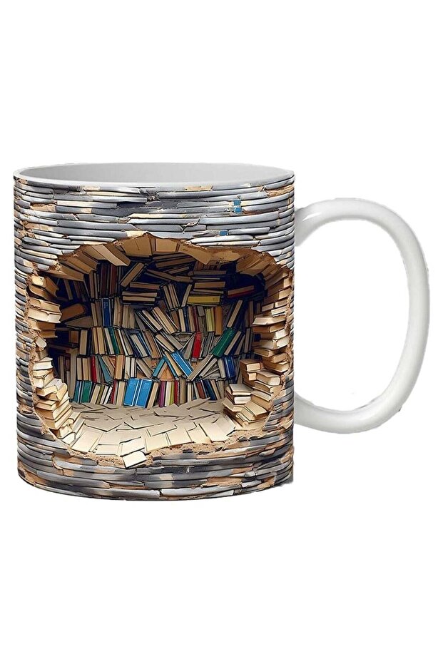 Bookshelf Mug,A Library Shelf Cup,Book Lovers Coffee Mug,Creative Space Design Multi-Purpose Mugs,3D White Mugs