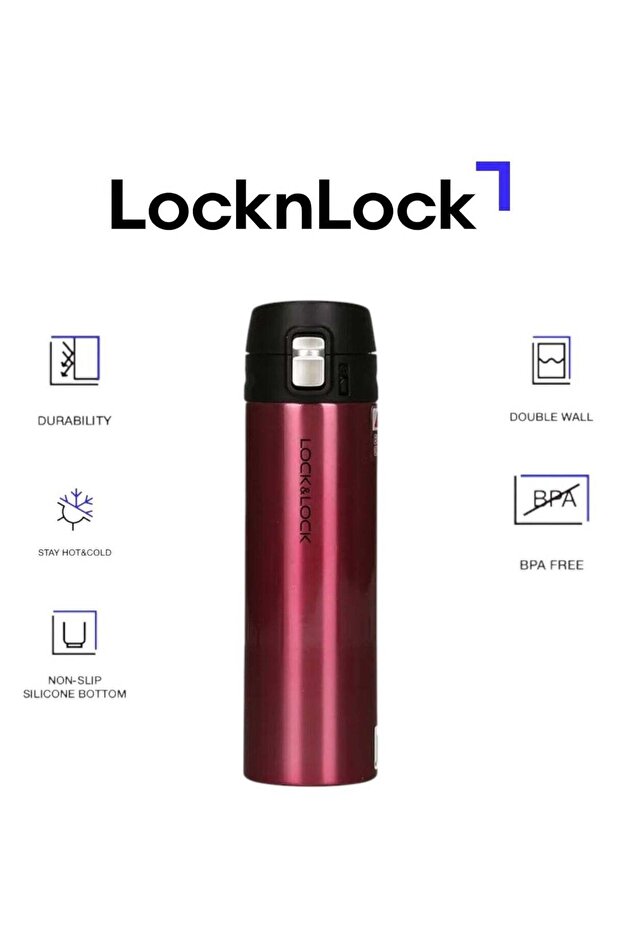 LocknLock 500ml Feather Light Vacuum Tumbler in Ruby Red- Stainless Steel, Double-Vacuum Insulation, Stylish & Portable