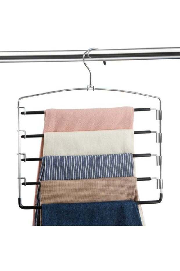 Pants Hangers Non-Slip Multi-Layer Swing Arm Stainless Steel Space Saving Hangers, 3 Pack, Black