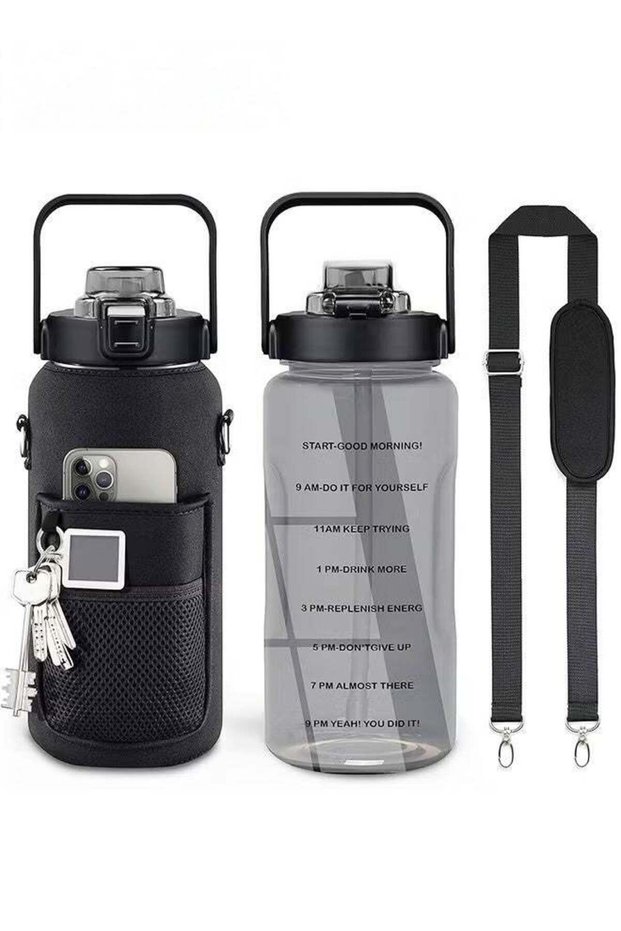 Water Bottle With Sleeve,2L Motivational Water Bottle With Straw And Time Marker,BPA Free Leakproof Large Sports Water Bottle,Reusable Water Jug For Workout Gym Sport