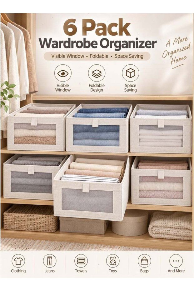 Wardrobe Clothes Organizer,6 Pack Drawer Organizers and Storage Clothes Storage Box Visible Drawer Organizers Foldable Closet Organizer Bins Storage Containers Organizing Clothing Jeans