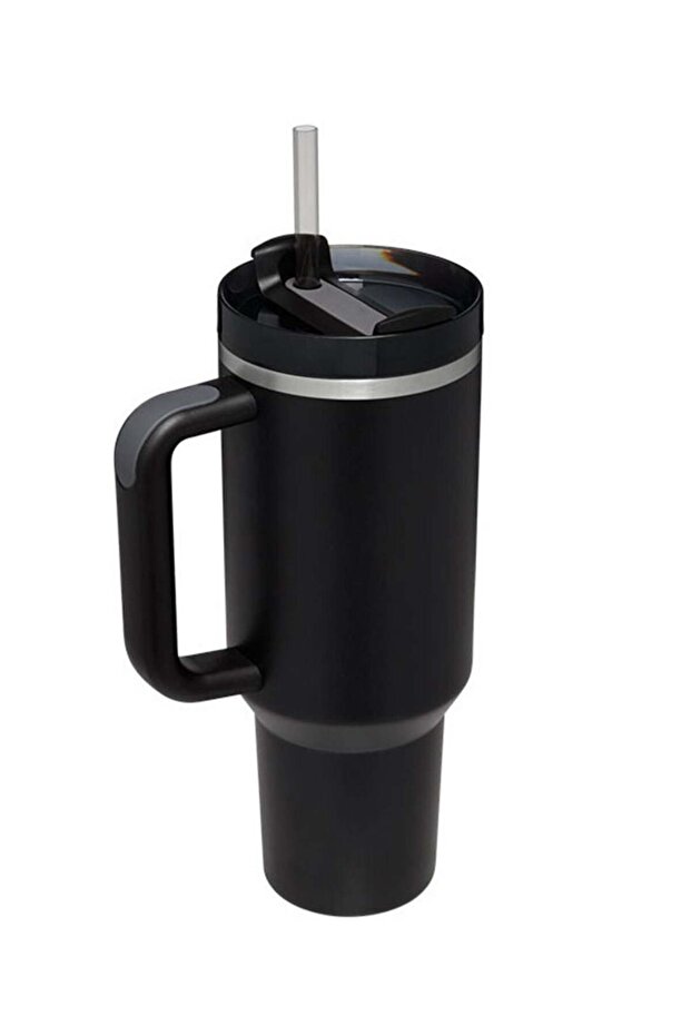 Stainless Steel Vacuum Insulated Tumbler 40oz In-car Mug Easy to Hold With a Reusable Straw Black