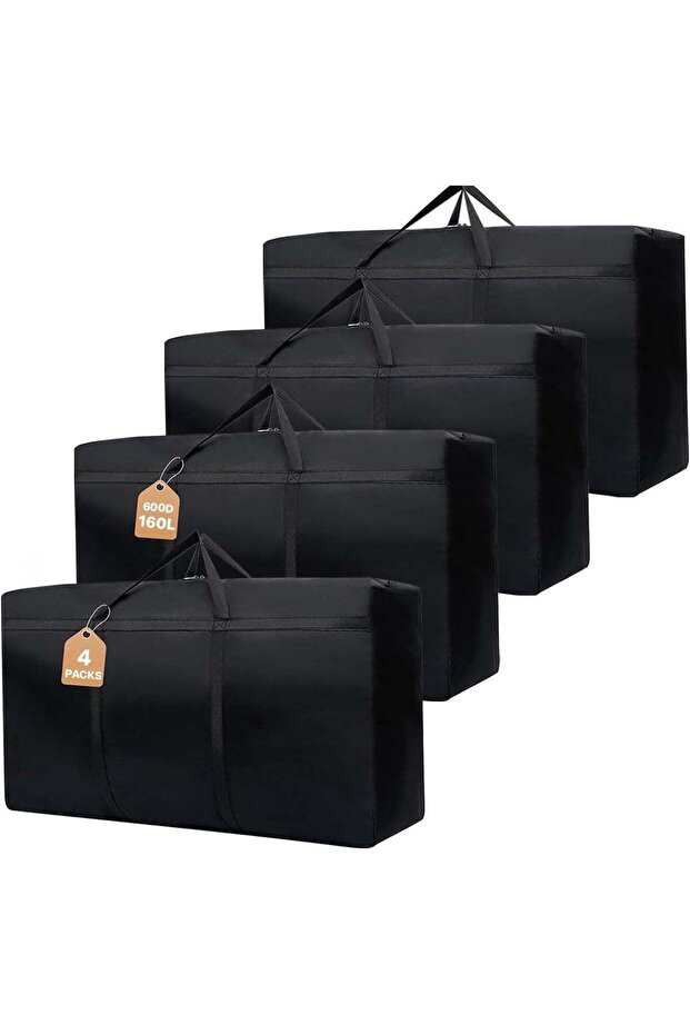 4 Pack 160L Heavy Duty Moving Large Bags,Camping Storage Moving Bags Boxes with Backpack Straps-Strong Handles and Zippers, Storage Totes for Space Saving