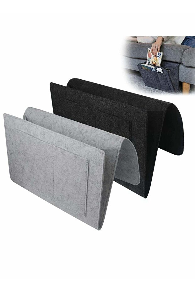 Bedside Storage Pocket, 2 Pcs Felt Bedside Storage Hanging, Space Saving, 5 Pockets Holds
