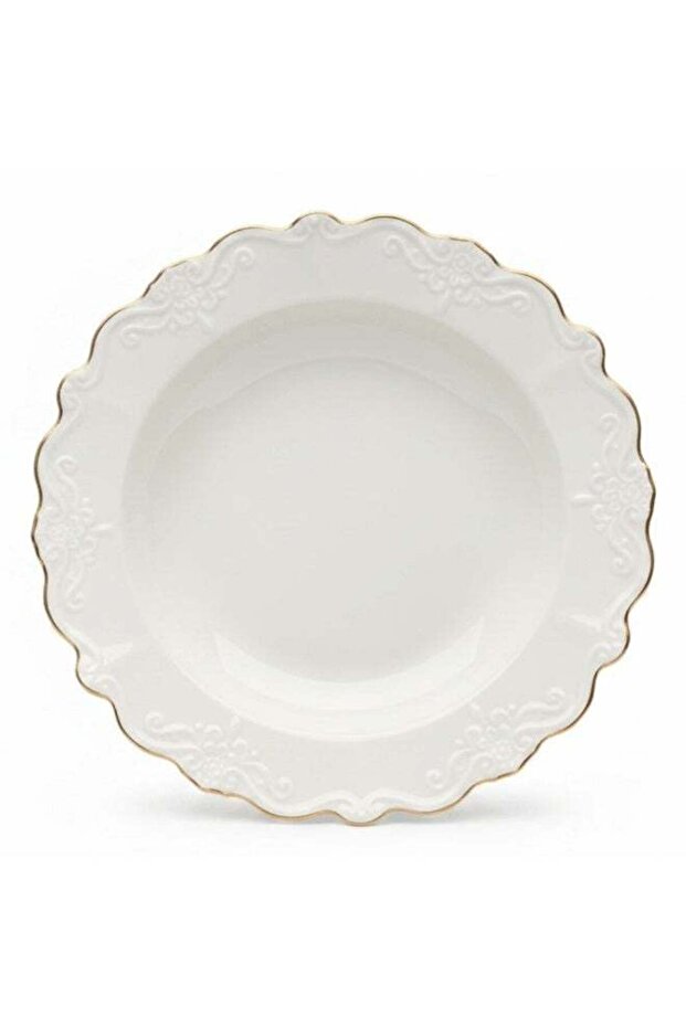 Solecasa 8.5 Inch Round Ceramic Plate with Gold Rim - Off-White