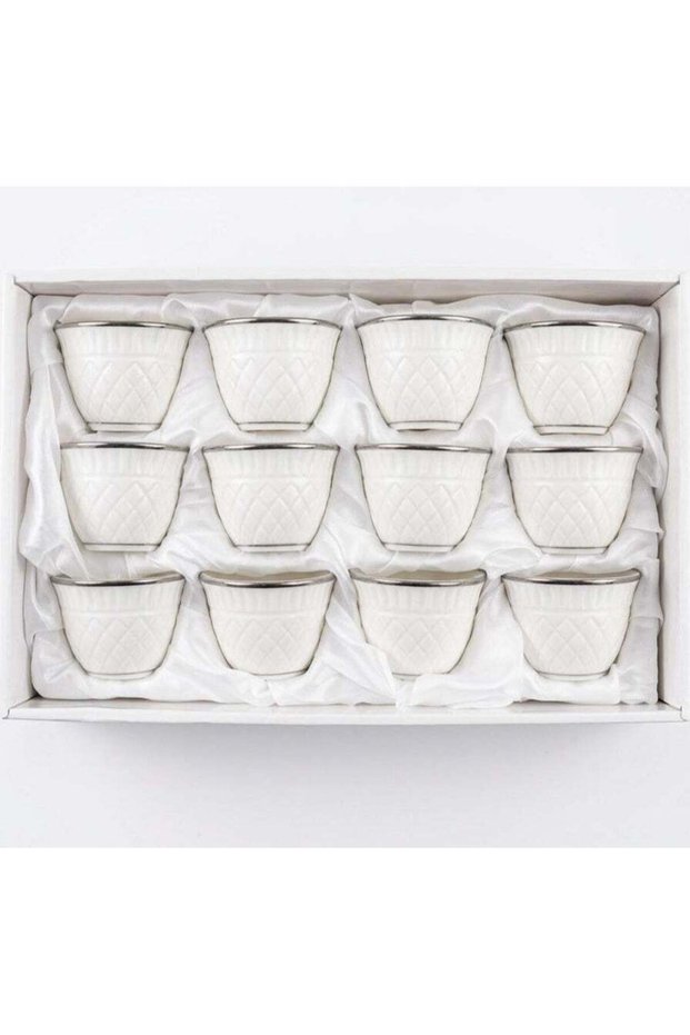 Cv 12Pcs Cawa Cup Set White With Silver 100Ml Ceramic
