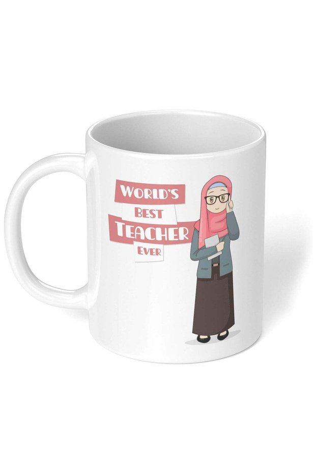 Best teacher ever printed coffee mug white/pink 11ounces