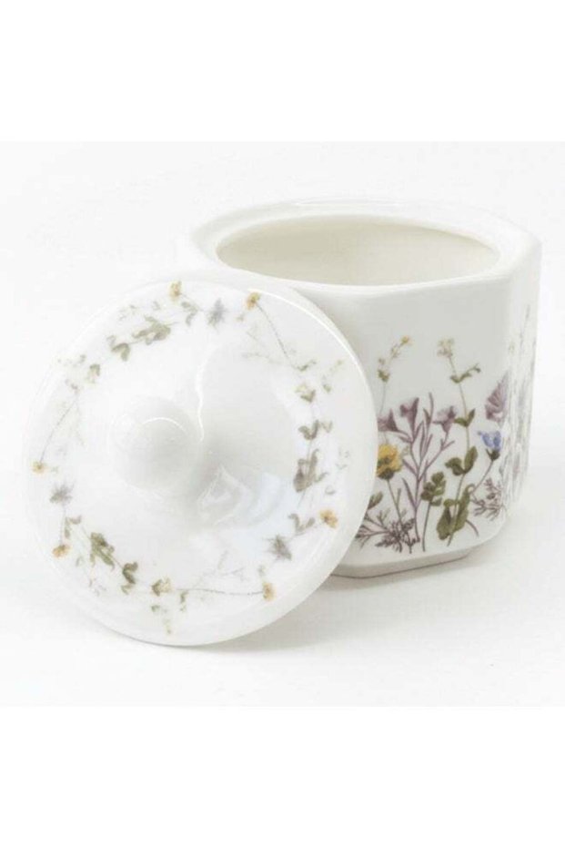 Luhpar Floral Design Ceramic Sugar Pot 10 oz, White Tabletop Storage Jar