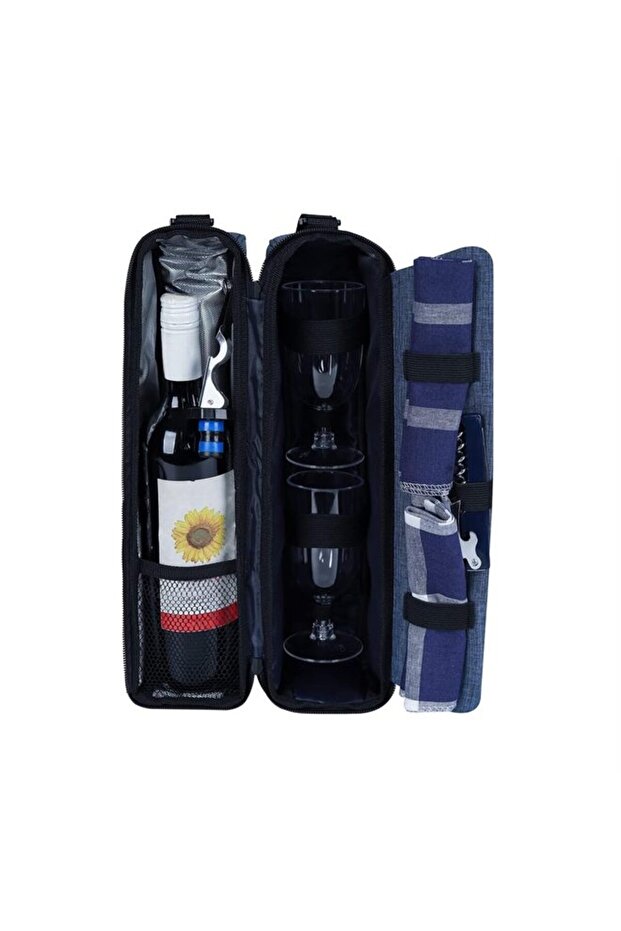 Wine Tote Bag with Cooler Compartment?Picnic Set Carrying Two Sets of Tableware