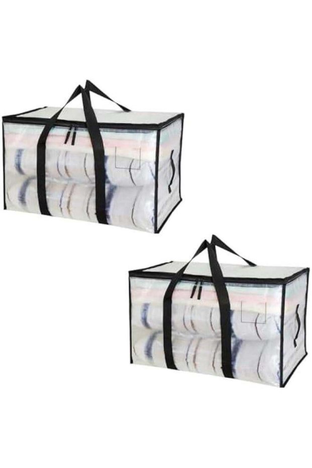 Large Moving Bags, 2 Pack Heavy Duty Moving Storage Tote Bags, Foldable Clothes Storage Bags,UnderBed Storage Bag with Zippers and Sturdy Handles for Bedding,dormitory,Travel (Clear)