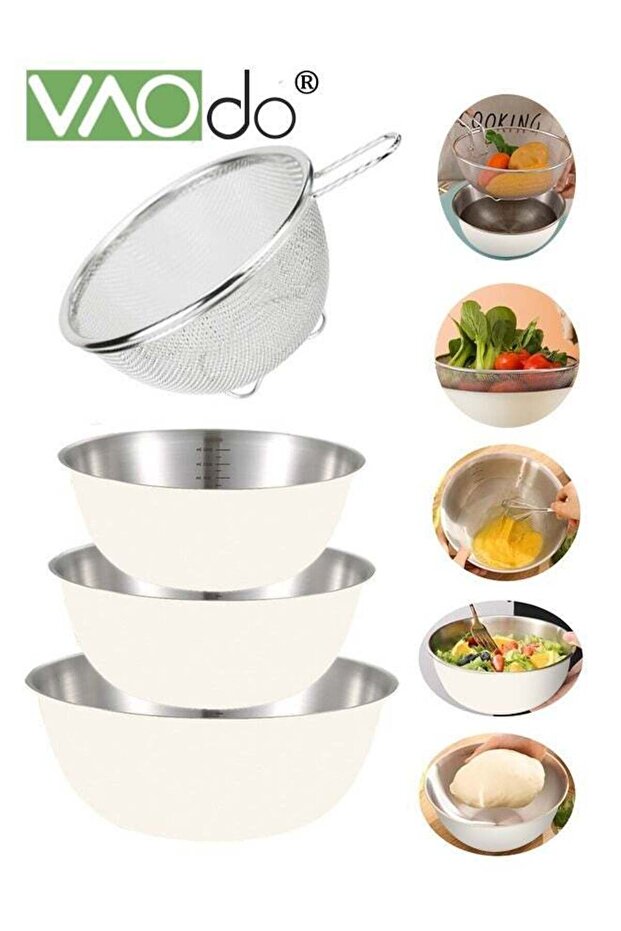 Mixing Bowl and Colander Stainless Steel Bowl for Salad Pasta Mixing Dough Baking Colander for Cook