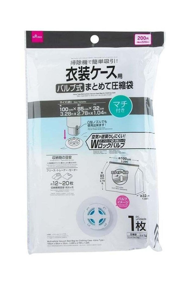 Daiso Valve Type Vacuum Seal Bag for Clothing Case, Clear (100cm x 85cm x 32cm)