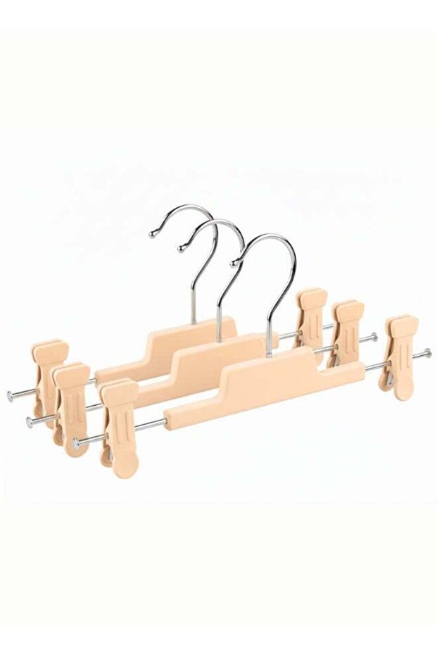 Feelings Clip Clothes Hanger Set of 3, 30cm – Strong ABS Hangers with Heavy-Duty Clips & Metal Hook for Trousers, Skirts & Heavy Garments, Durable Easy-Handle Wardrobe Organiser, Beige