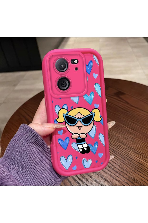 Redmi K60 Ultra Compatible Pink Red Silicone Case Shockproof Camera Protection Heart Powerpuff Girls Patterned
