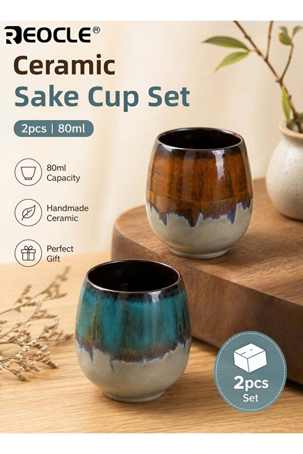 2PCS Ceramic Espresso Cup Set Hand-painted Kung Fu Tea Set Demitasse Cups Chinese Teacups Heat-Resistant for Home Café Office Ideal for Men Women( 2.7 Oz/80ml)