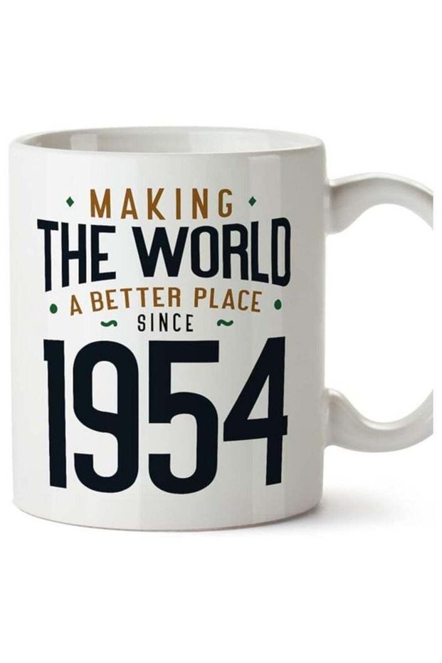 1954 Birthday Mug - in English - Making The World a Better Place - Funny Anniversary Present - 11 oz