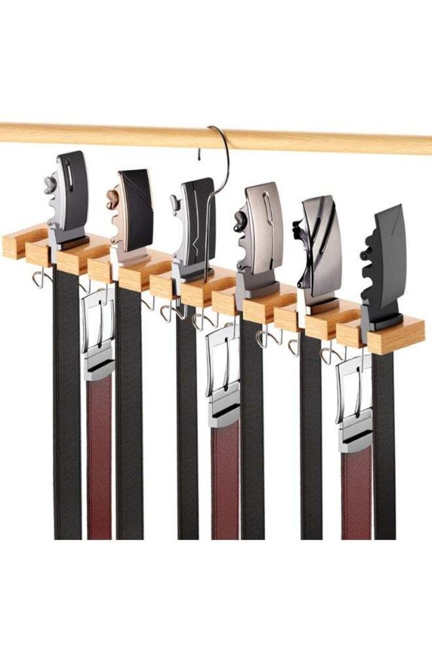Belt Hanger for Closet Max 42 Belts, 2-IN-1 Wall Mount Belt Organizer, 360°Rotating Hooks, Wooden Tie Rack for Closet Accessories Closet Organizer and Storage