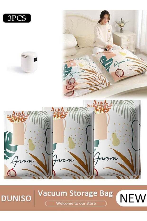 Combo Vacuum Storage Bag with Electric Pump, 3 Pack(1 Large + 1Medium + 1 Small) of Reusable Compression Bags, Double Zip Seal Special-Grip Clip,Travel Vacuum Sealer Bags, Space Saver Bags for Clothe
