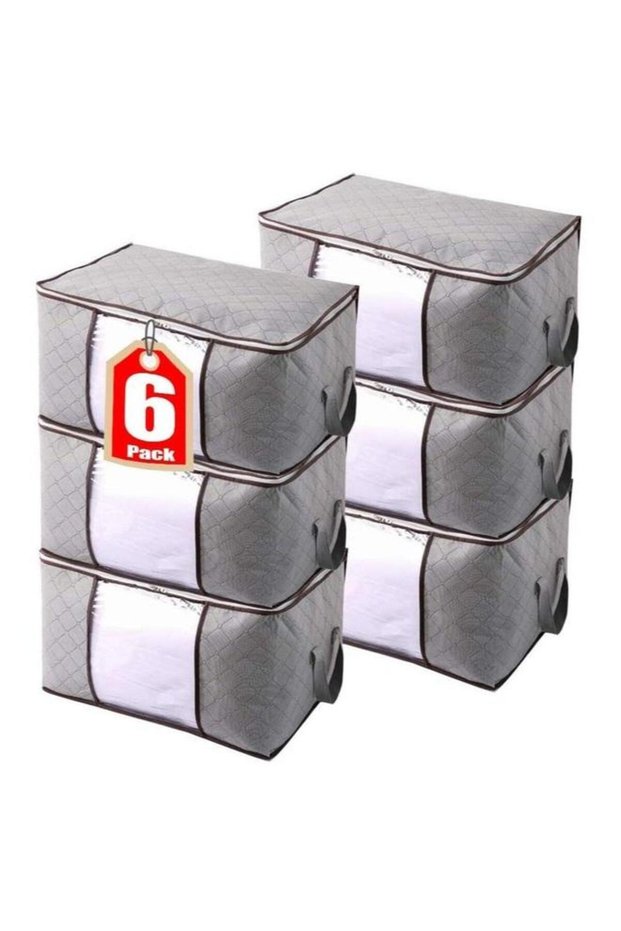 6-Pack Clothes Organizer Storage Bag with Reinforced Handle and Sturdy Zipper