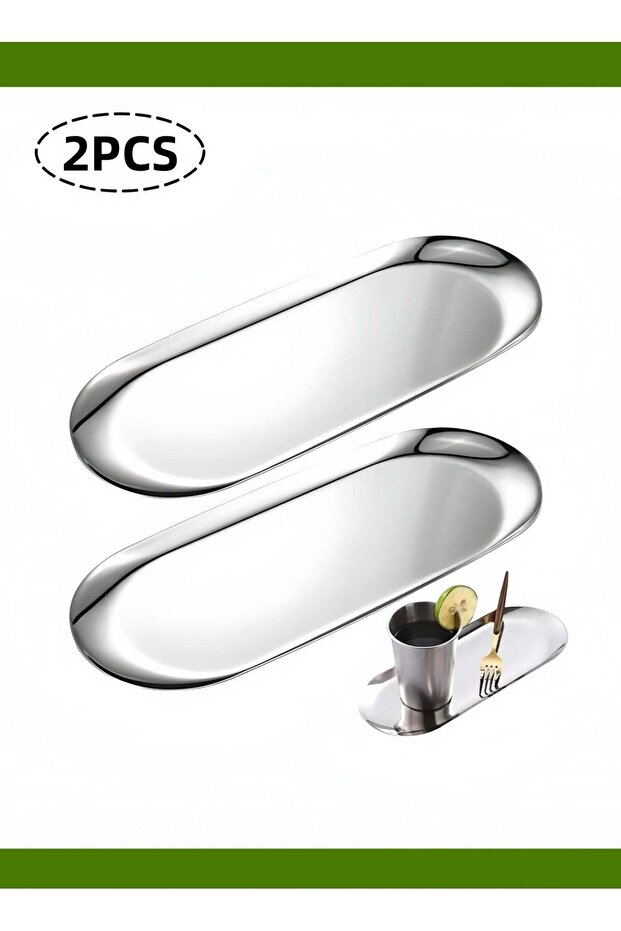 2pcs Stainless Steel Decorative Tray 7 Inch Long Jewelry Dish Cosmetics Organizer Bathroom Clutter