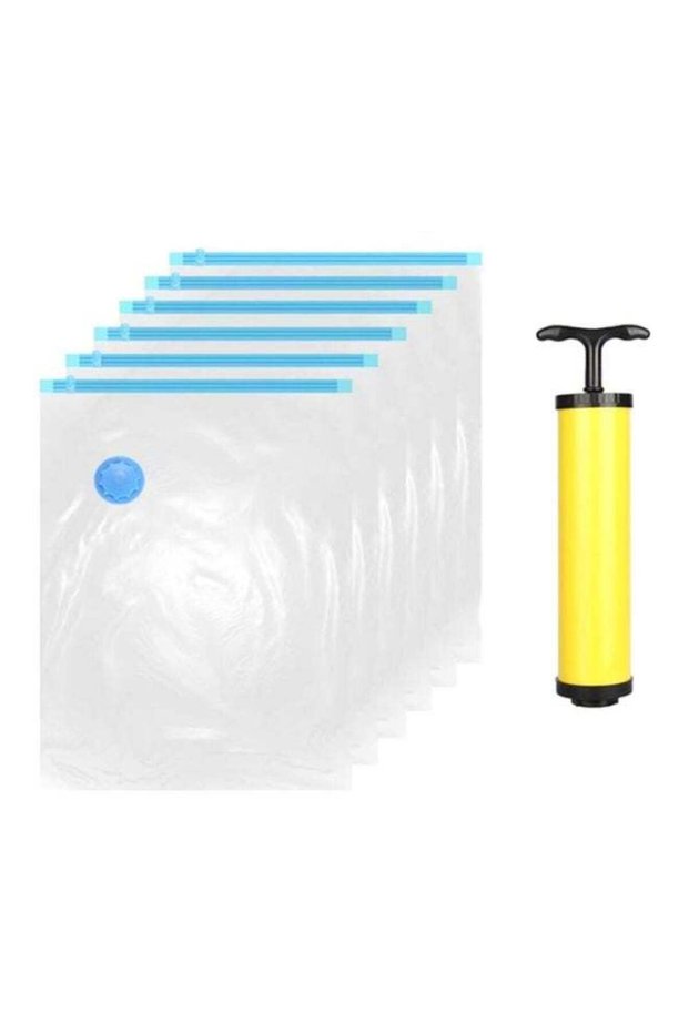 Vacuum Reusable Sealer Storage Bag Set With Suction Pump Clear/Blue/Yellow 50x70cm
