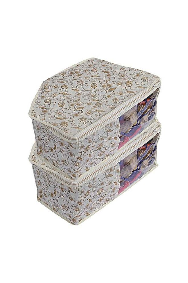 2 Piece Metallic Print Non Woven Blouse Cover Beige