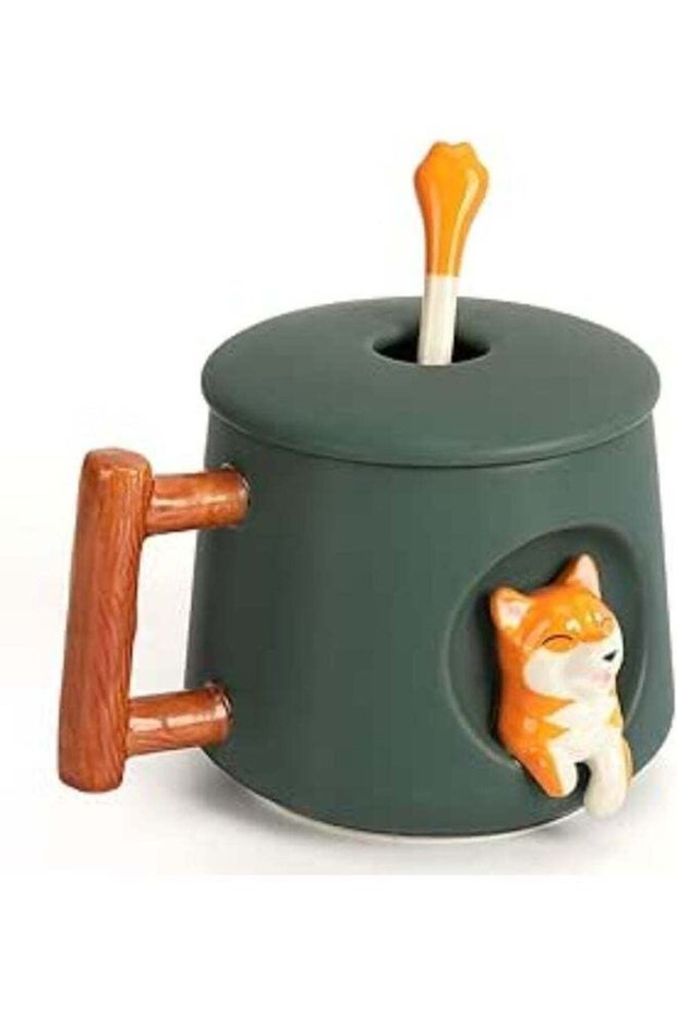 3D Shiba Inu Ceramic Mug with Lid and Spoon, 420ml Cute Dog Coffee Cup, Cartoon Animal Tea Mug for Office, Home, Gift for Women Men Friends