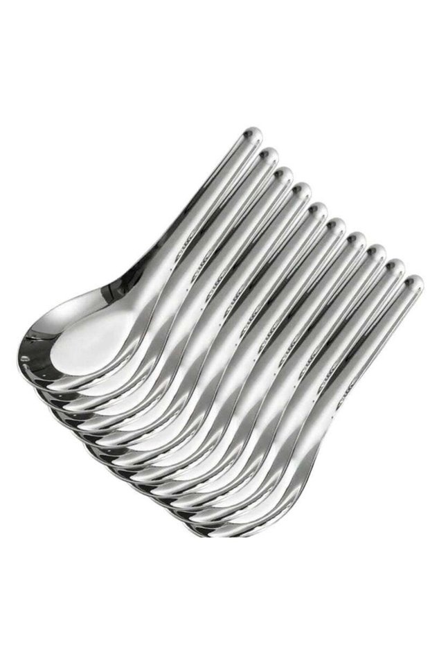 Household Stainless Steel Long-Handled Soup Spoon Flats-Bottomed Spoon El Canteen Tableware Spoon Chinese Spoon Eating Spoon