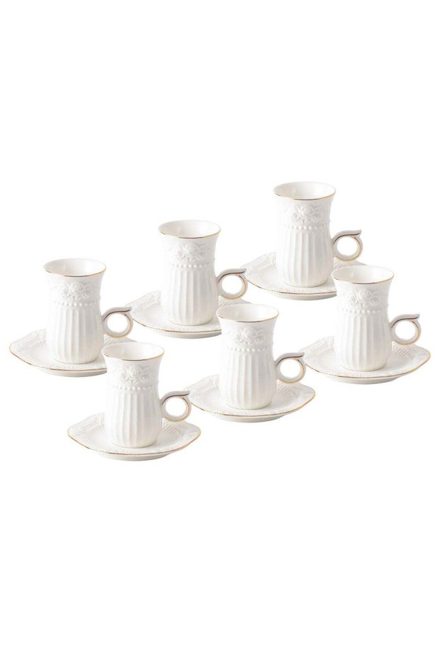 6 Pieces Cups And Saucer Set Gold /White Design Tea Cups Set Arabian Kahwa Cup Sets For Tea Coffee Mugs For Home Office