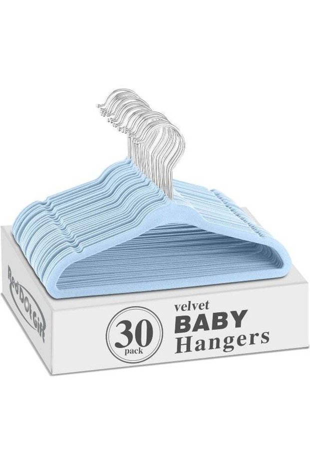 Red Dot Gift Baby Velvet Hangers 11Inch/28cm - Nursery Clothes Hangers Non Slip Toddler Hangers, 360 Chrome Swivel Hook (Baby Blue, 30)