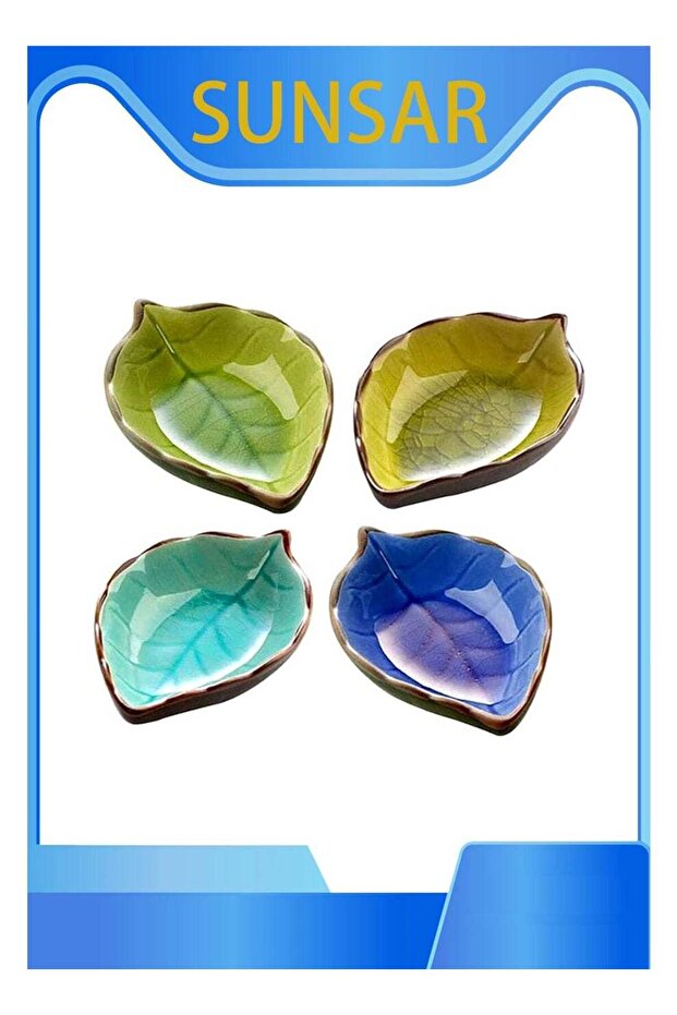 4Pcs Ceramic Sauce Dish Leaves Shape Handmade Sauce Bowls Mini Side Seasoning Dish Sushi Soy Sauce