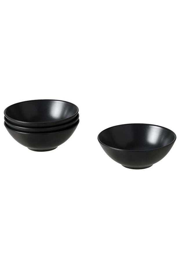 Matt Glazed Stoneware Bowl Set, Dark Grey, 16 cm, 4 Pack