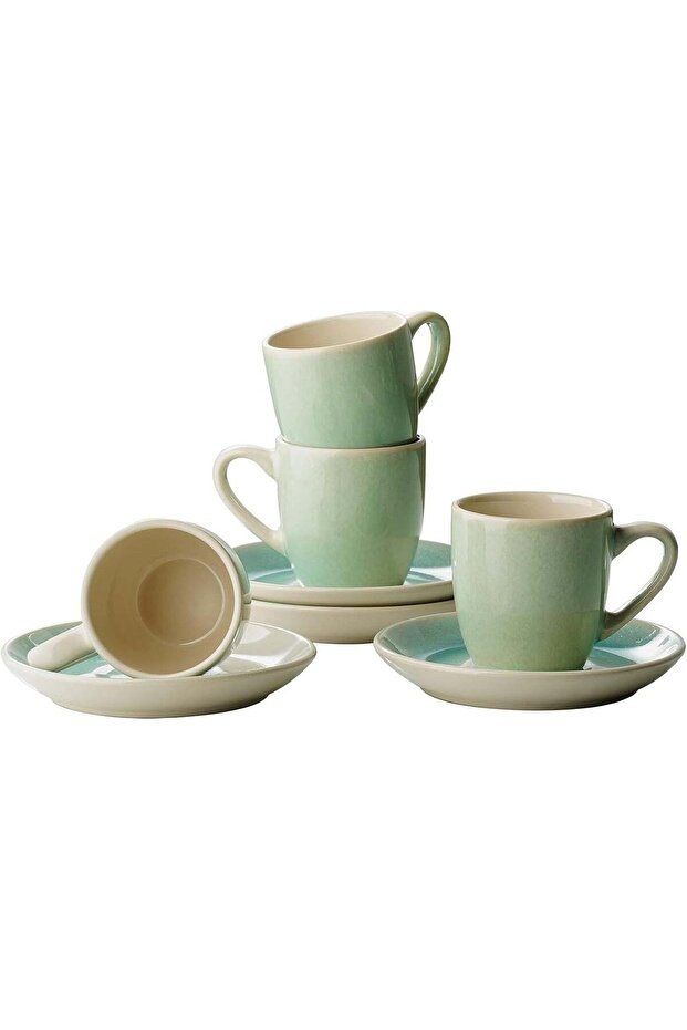famiware Jupiter Espresso Cups and Saucers Set of 4 - 3 oz Ceramic Small Coffee Mugs with Handles,