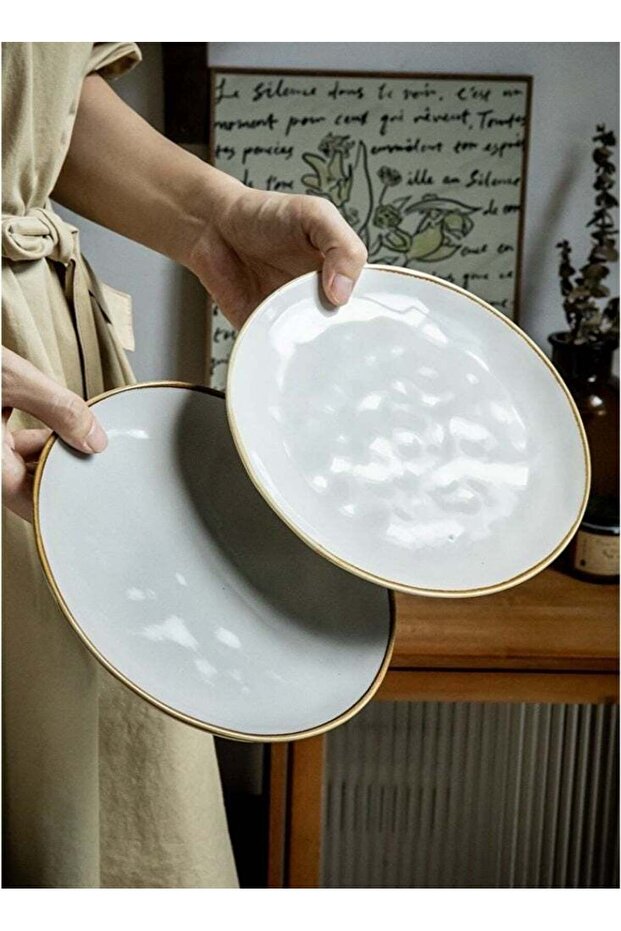 Set of 2 Ceramic Dinner Plates Stoneware Plates 8 in Handmade Reactive Glaze Serving Dishes for Ste
