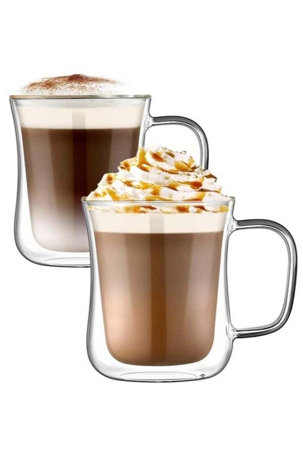 Double Walled Glass Coffee Mugs 300ml, 2 Packs Thermal Insulated Borosilicate Glass Cups with Handle for Tea, Coffee, Latte, Cappuccino, Hot and Cold Drinks Beverages