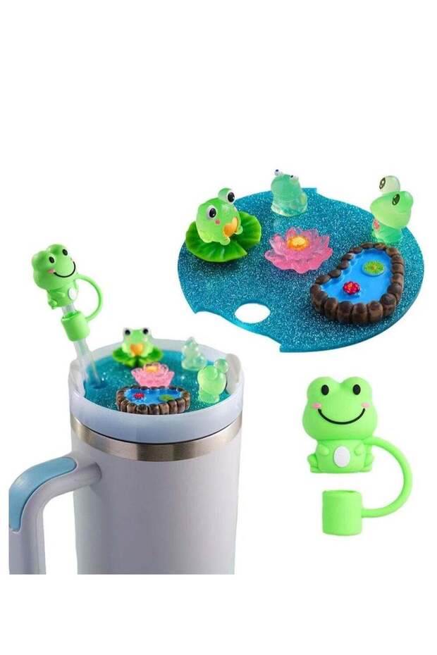 For Stanley Cup Accessories Set Cute Frog Cup Lid Compatible with Stanley Accessories Charms Charms for Stanley Cups H20 30oz 40oz with Silicone Straw Cover Cap for Tumblers