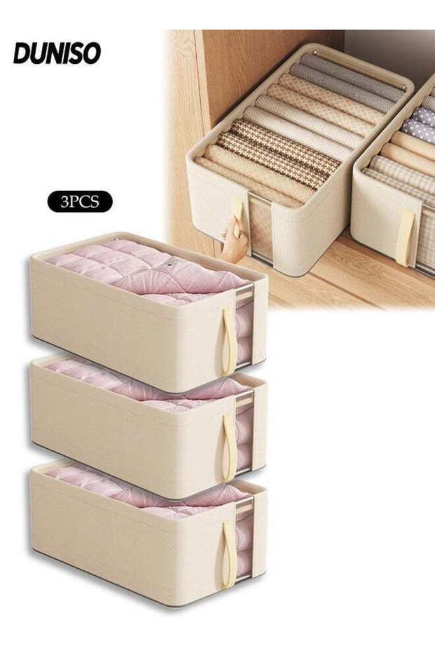 3-Piece Foldable Wardrobe Storage Box, Clothing Storage and Organizing Box with Visible Transparent Window for Easy Searching, Washable with Fixed Handle Storage Box for Storing Clothing and Toys