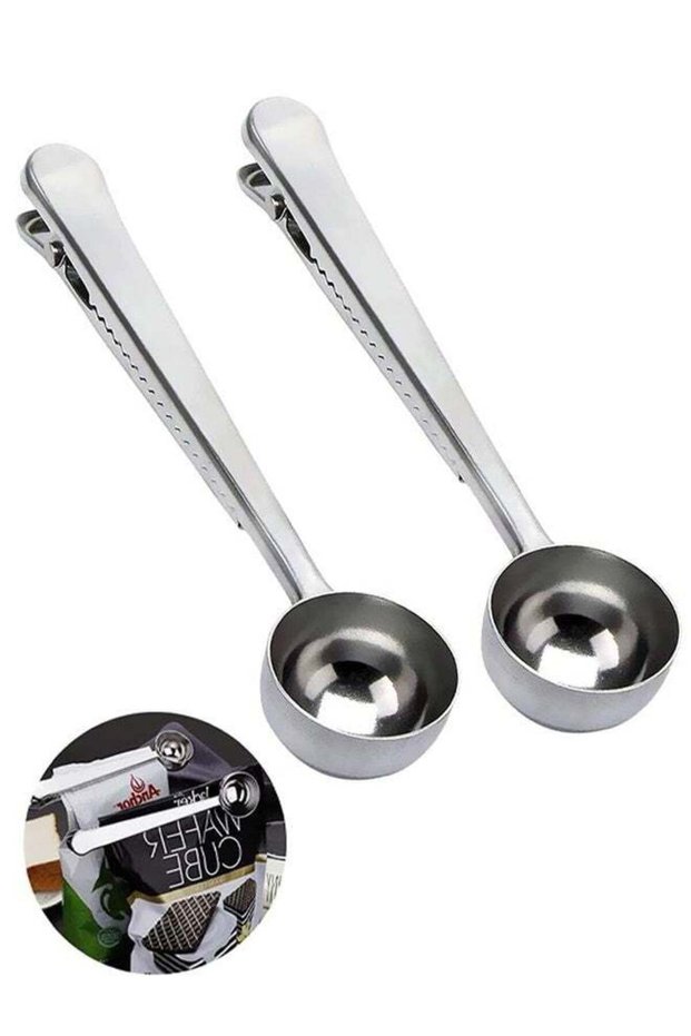 Coffee Scoop Clip Stainless Steel Tablespoon Coffee Spoon With long handle Multifunction Sealing Bag Clip For Tea, Coffee, Protein Powder, Instant Drinks, Kitchen Tools