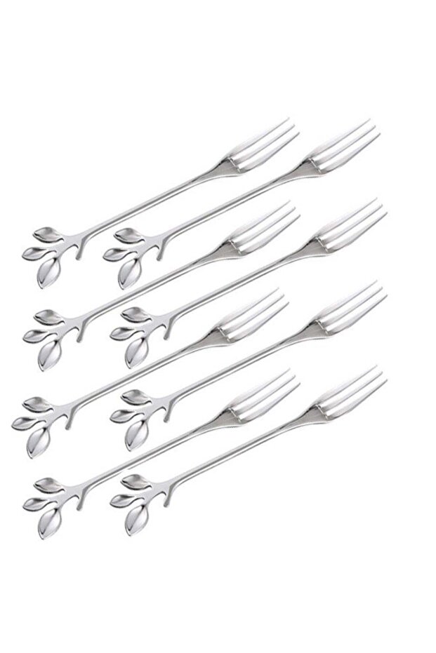 Fruit Forks Cocktail Sticks Set of 8, Stainless Steel 4.7 Inches Mini Salad Forks Appetizer Cake Dessert Forks Party Supplies (8 Forks-Silver)