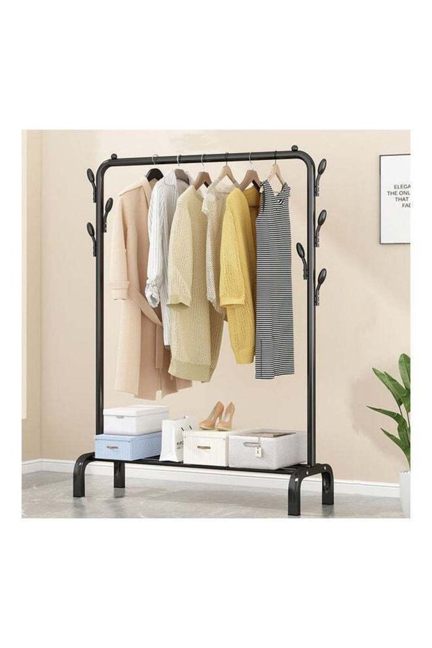 Standing Clothes and Shoe Rack With Tree Shaped Holding Hooks Black 125x43x154cm